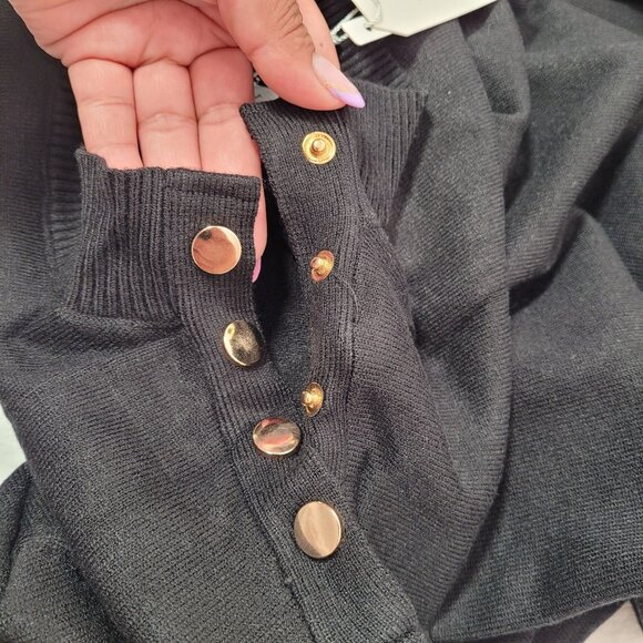 Women Black Mock Neck Sweater Long Sleeves With Shoulder Buttons Size X-Large - Picture 8 of 12